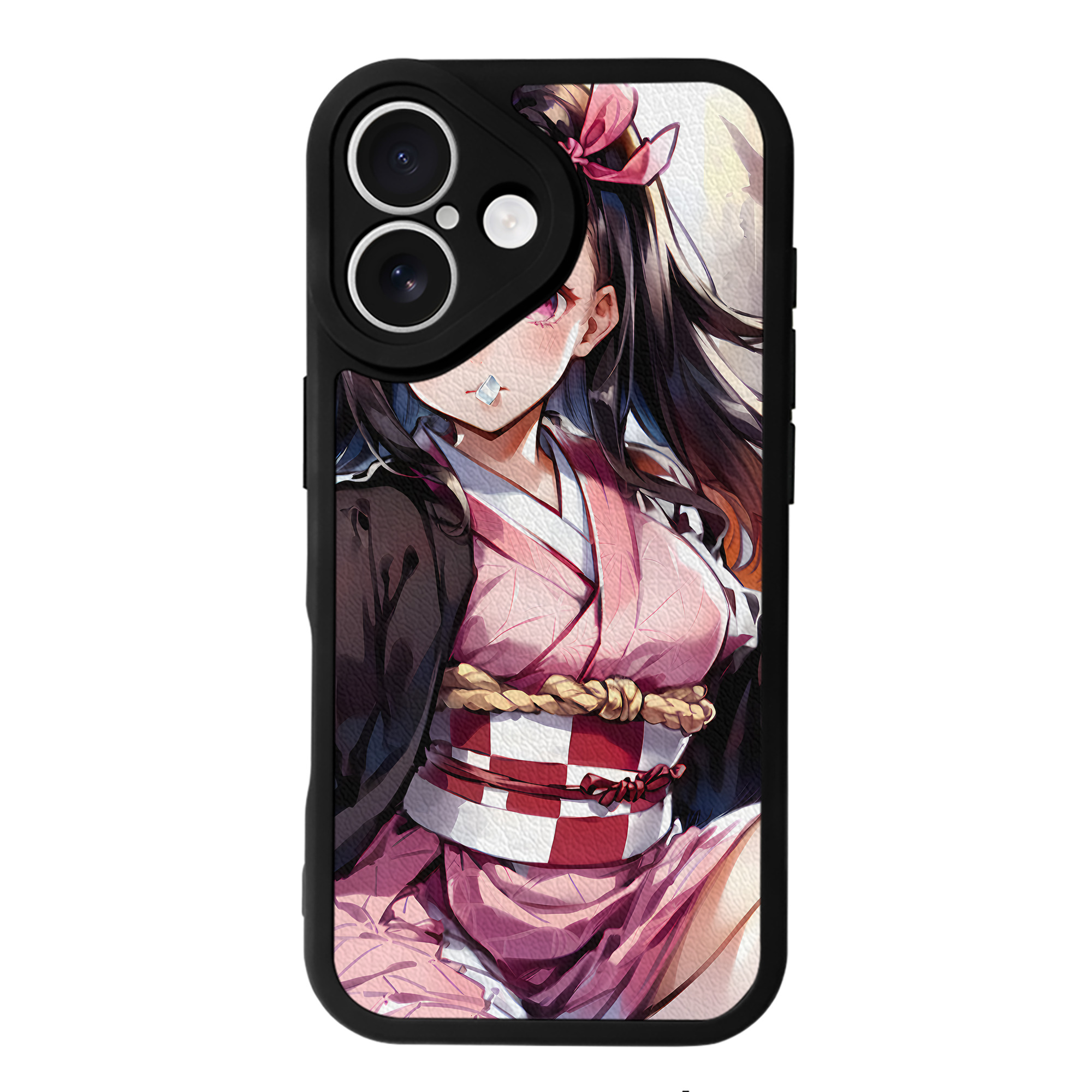（画像用） 鬼滅の刃（きめつのやいば）竈門 禰󠄀豆子／かまど ねずこ Kamado Nezuko 【iPhone 16シリーズ対応】シリコンスマホケース（レザー調） 材質：シリコン
